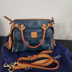 Dooney & Bourke Blue and Brown Pebble Leather Satchel